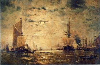 Seascape, boats, ships and warships. 76, unknow artist